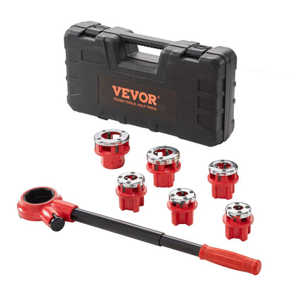 Ratchet Pipe Threader Kit, 1/4" NPT - 1-1/4" NPT Manual Ratchet Pipe Threader, Portable Pipe Threading Tool Set with 6 PCS NPT Nozzles, Storage Case for Galvanized Aluminum Iron Copper Pipes