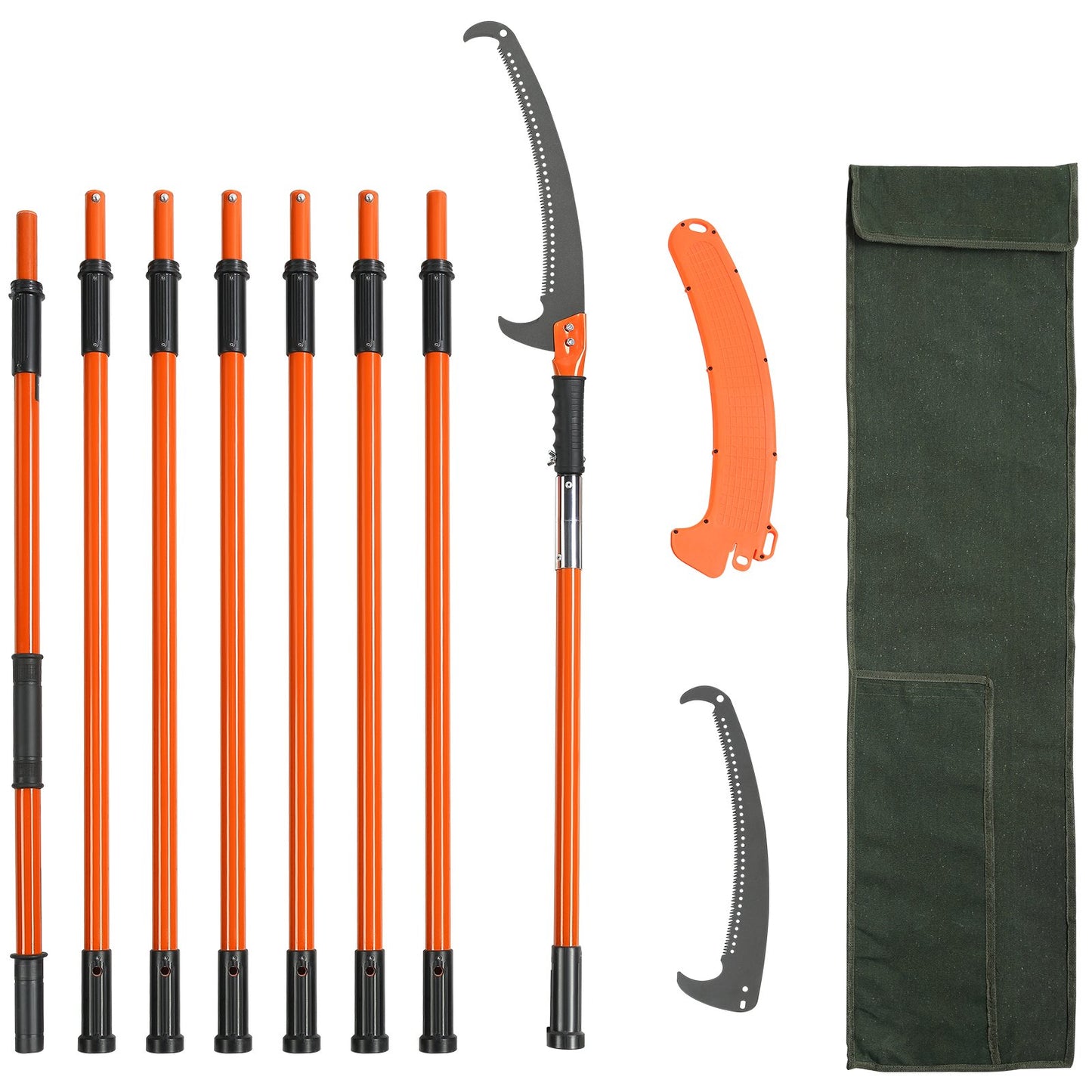 Manuell stångsåg, 7,3-27 fot utdragbar trädbeskärare, skarpt stålblad Trimning med höga grenar, manuell grentrimmer med 8 lätta glasfiberhandtag, för beskärning av palmer och buskar