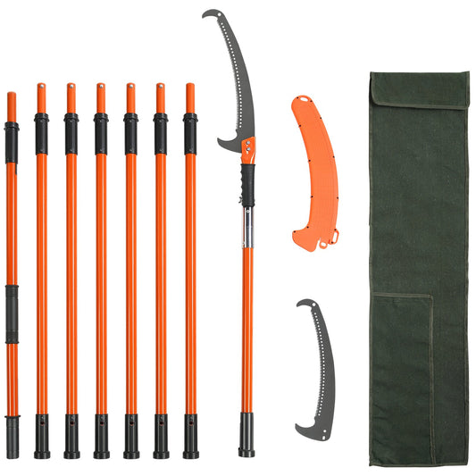 Manuell stångsåg, 7,3-27 fot utdragbar trädbeskärare, skarpt stålblad Trimning med höga grenar, manuell grentrimmer med 8 lätta glasfiberhandtag, för beskärning av palmer och buskar
