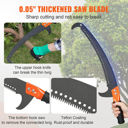 Manual Pole Saw, 7.3-27ft Extendable Tree Pruner, Sharp Steel Blade and Scissors High Branch Trimming, Branch Trimmer with 8 Lightweight Fiberglass Handles, for Palm and Shrub Pruning