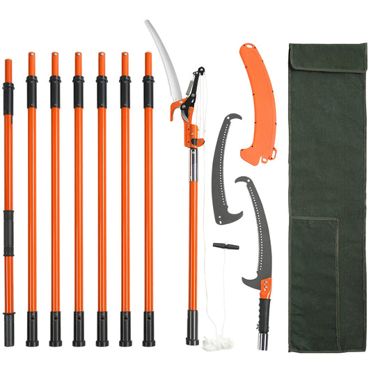 Manual Pole Saw, 7.3-27ft Extendable Tree Pruner, Sharp Steel Blade and Scissors High Branch Trimming, Branch Trimmer with 8 Lightweight Fiberglass Handles, for Palm and Shrub Pruning