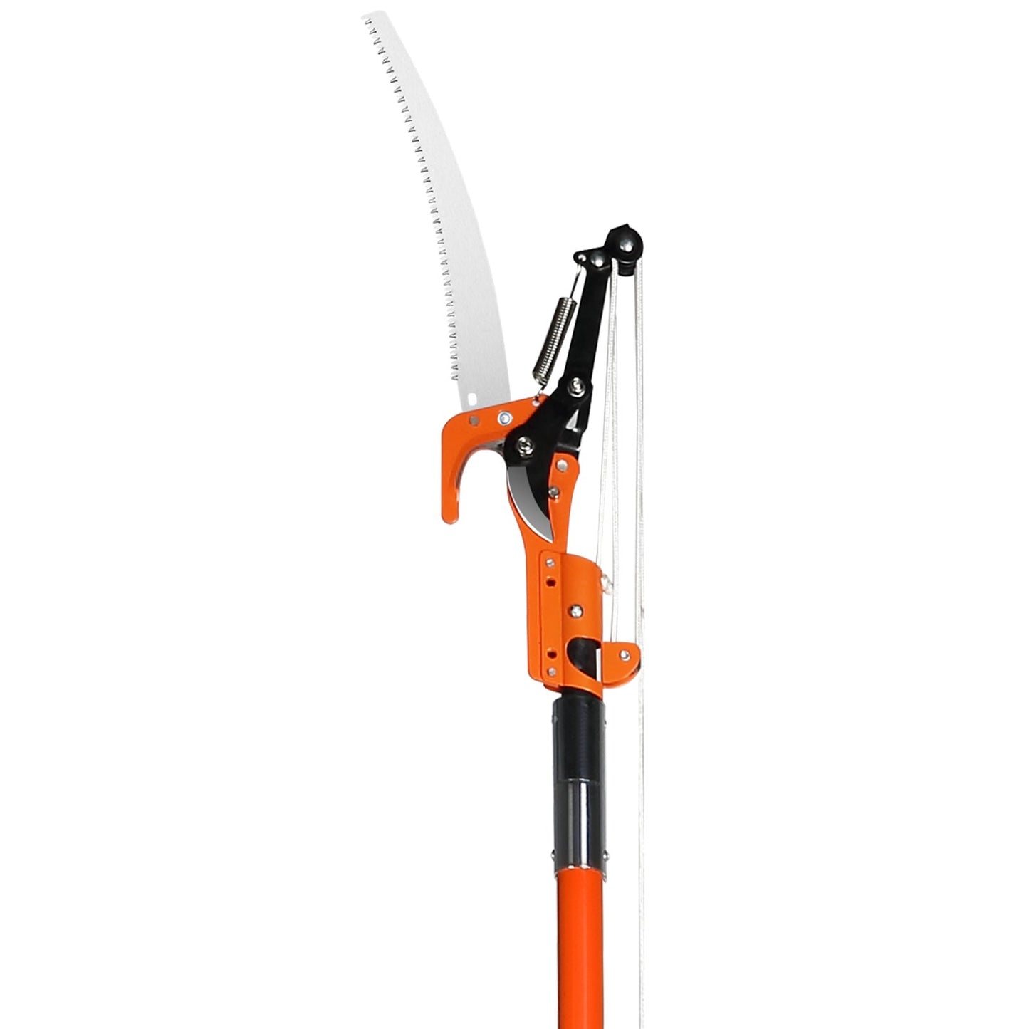 Manual Pole Saw, 7.3-27ft Extendable Tree Pruner, Sharp Steel Blade and Scissors High Branch Trimming, Branch Trimmer with 8 Lightweight Fiberglass Handles, for Palm and Shrub Pruning
