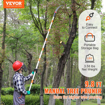 Manual Pole Saw, 4.6-9.8ft Extendable Tree Pruner, Sharp Steel Blade for Trimming High Branches, Manual Branch Trimmer with Lightweight Aluminum Alloy Handle, for Pruning Palm Trees and Shrubs