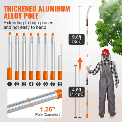Manual Pole Saw, 4.6-9.8ft Extendable Tree Pruner, Sharp Steel Blade for Trimming High Branches, Manual Branch Trimmer with Lightweight Aluminum Alloy Handle, for Pruning Palm Trees and Shrubs