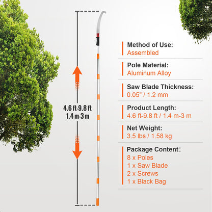 Manual Pole Saw, 4.6-9.8ft Extendable Tree Pruner, Sharp Steel Blade for Trimming High Branches, Manual Branch Trimmer with Lightweight Aluminum Alloy Handle, for Pruning Palm Trees and Shrubs