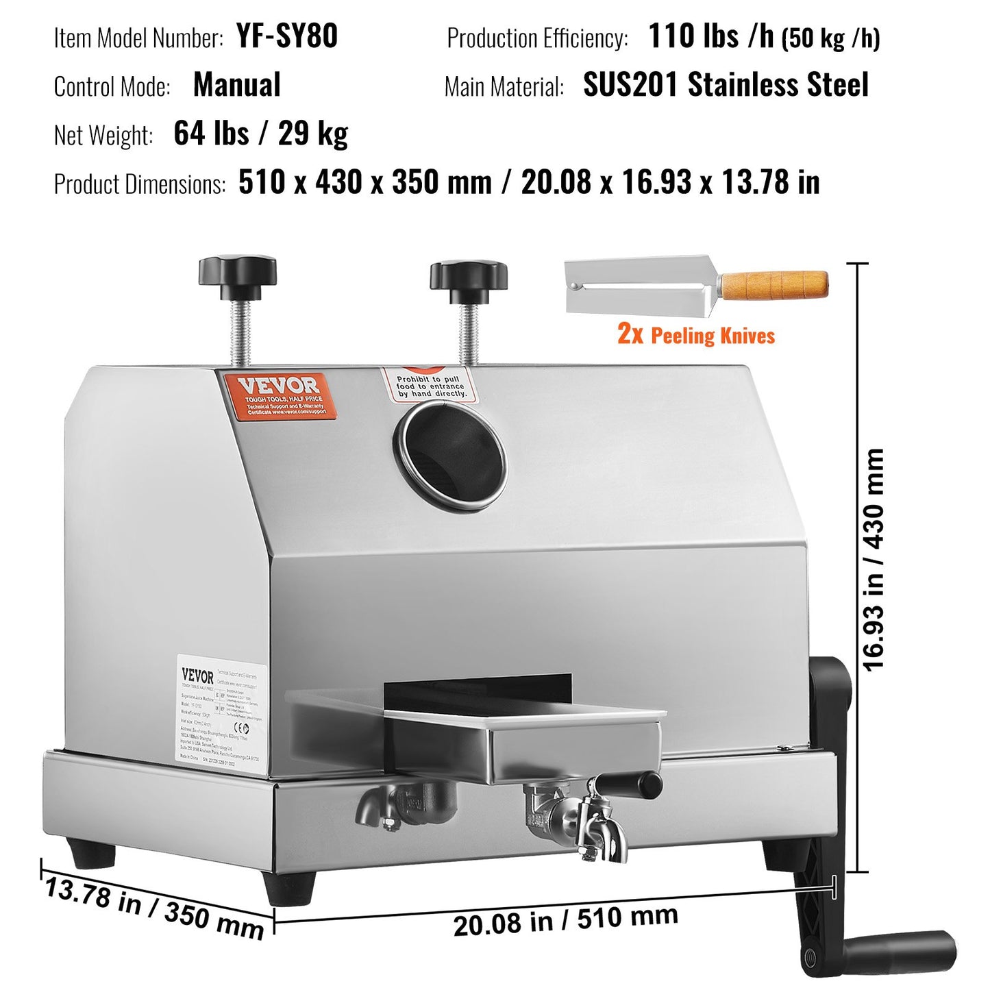 Kommersiell sockerrörsjuicermaskin 110LBS/H Utgång 3 rullar 2,4" inlopp