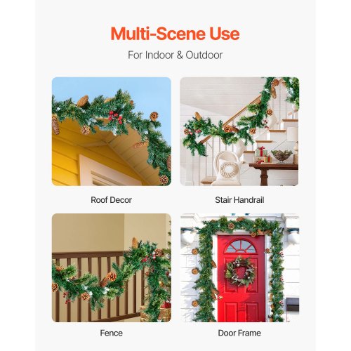 2.7 m Christmas garland with string lights, red berries, pine cones and needles | EU