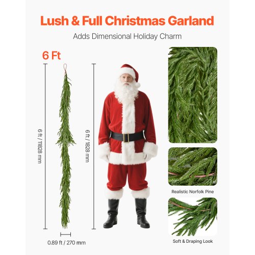 Artificial Norfolk Christmas Garland 1.8m Mantel Christmas Decoration | EU