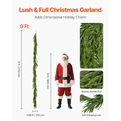 Artificial Norfolk Christmas Garland 2.7m Mantel Christmas Decoration | EU