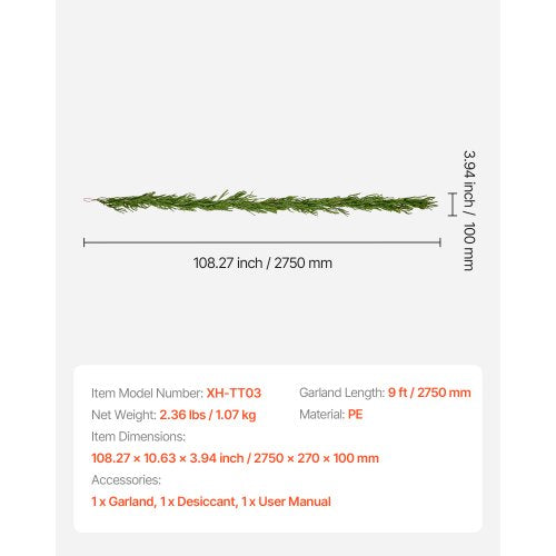 Artificial Norfolk Christmas Garland 2.7m Mantel Christmas Decoration | EU