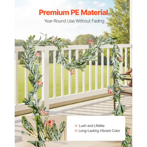 6.6 ft Christmas garland with vines, berries, olive leaves and string lights | EU