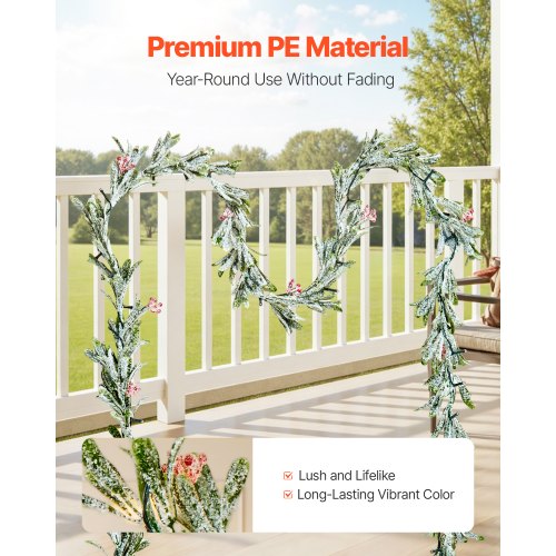 2.7 m Christmas garland with artificial vines, berries, olive leaves and string lights | EU