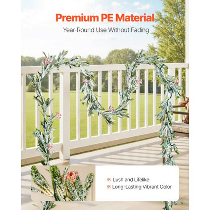 2.7 m Christmas garland with artificial vines, berries, olive leaves and string lights | EU