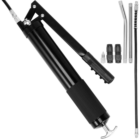 Fettpistol, 10000 PSI Max. Arbetstryck, 20 OZ / 600 CC Kapacitet Heavy Duty Spak Action Grease Gun Kit, inkluderar 18,5 tum flexibel slang, 2 svarta platta kopplingar och 1 raka metallrör