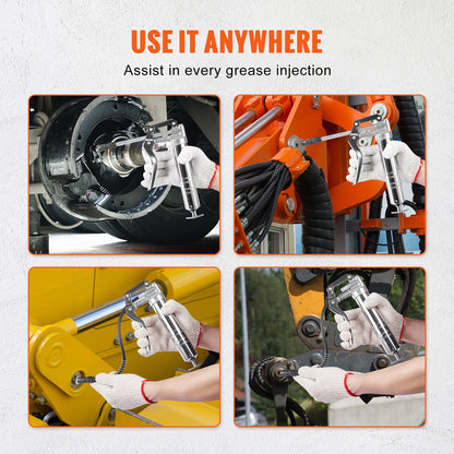 Pistol Grip Grease Gun, 3500 PSI, 4 OZ / 120 CC Kapacitet Heavy Duty Professional Grease Gun, med 11,65 tum flexibel slang 2 svarta platta kopplingar, 1 förstärkt munstycke och 2 styva metallrör