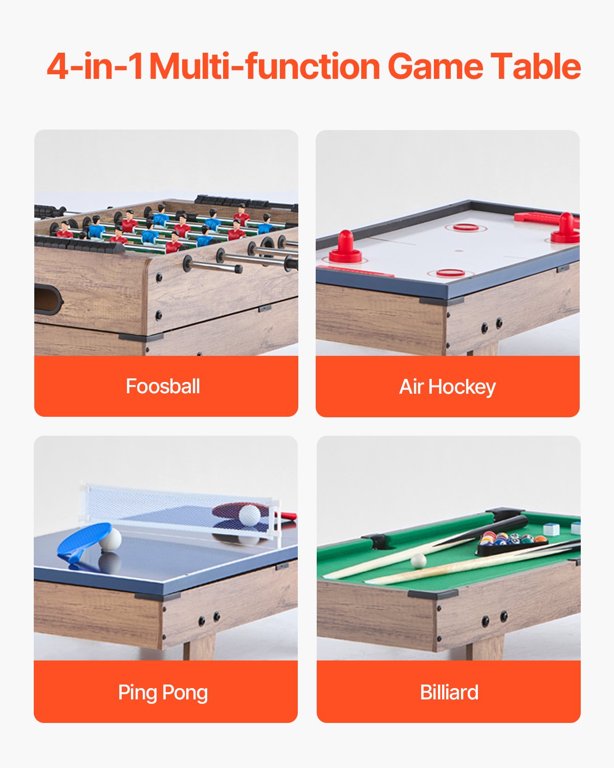 82 cm Air Hockey Table 4-in-1 Combo Game Table Football Ping Pong Billiards