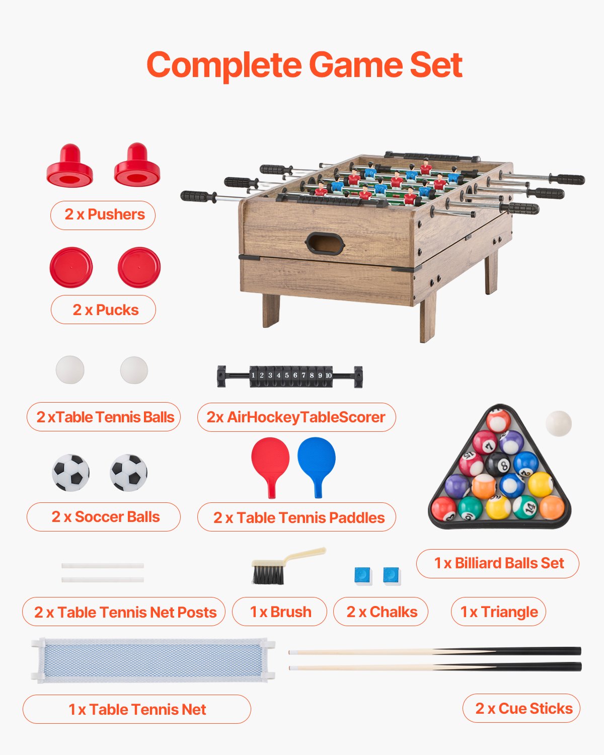 82 cm Air Hockey Table 4-in-1 Combo Game Table Football Ping Pong Billiards