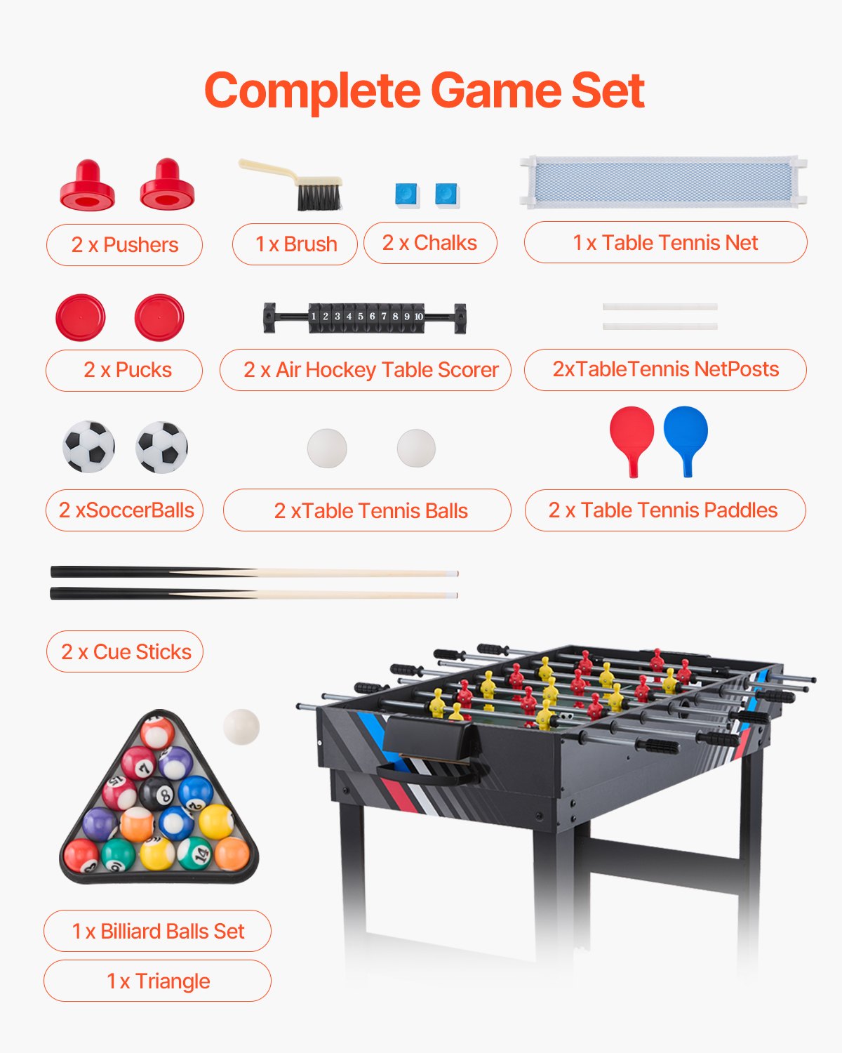 122 cm Air Hockey Table 4-in-1 Combo Game Table Football Ping Pong Billiards