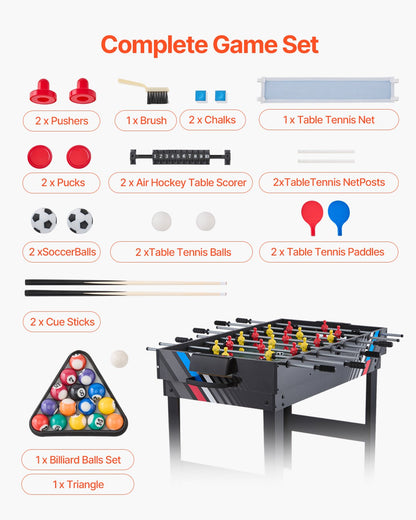 122 cm Air Hockey Table 4-in-1 Combo Game Table Football Ping Pong Billiards