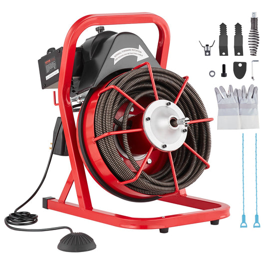 Drain cleaner machine drain auger 75FT x 1/2 inch manual feed &amp; 4 cutters