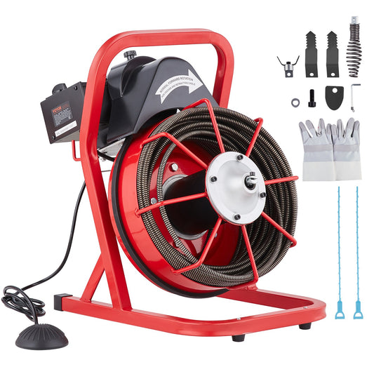 Sewer Cleaning Machine Sewer Auger 75FT x 3/8 inch manual feed &amp; 4 cutters