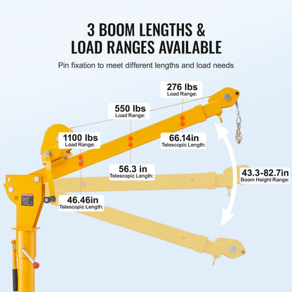 Pickup Lastbil Kran lyftkran 1100 lbs med manuell vinsch 360° hisslyft