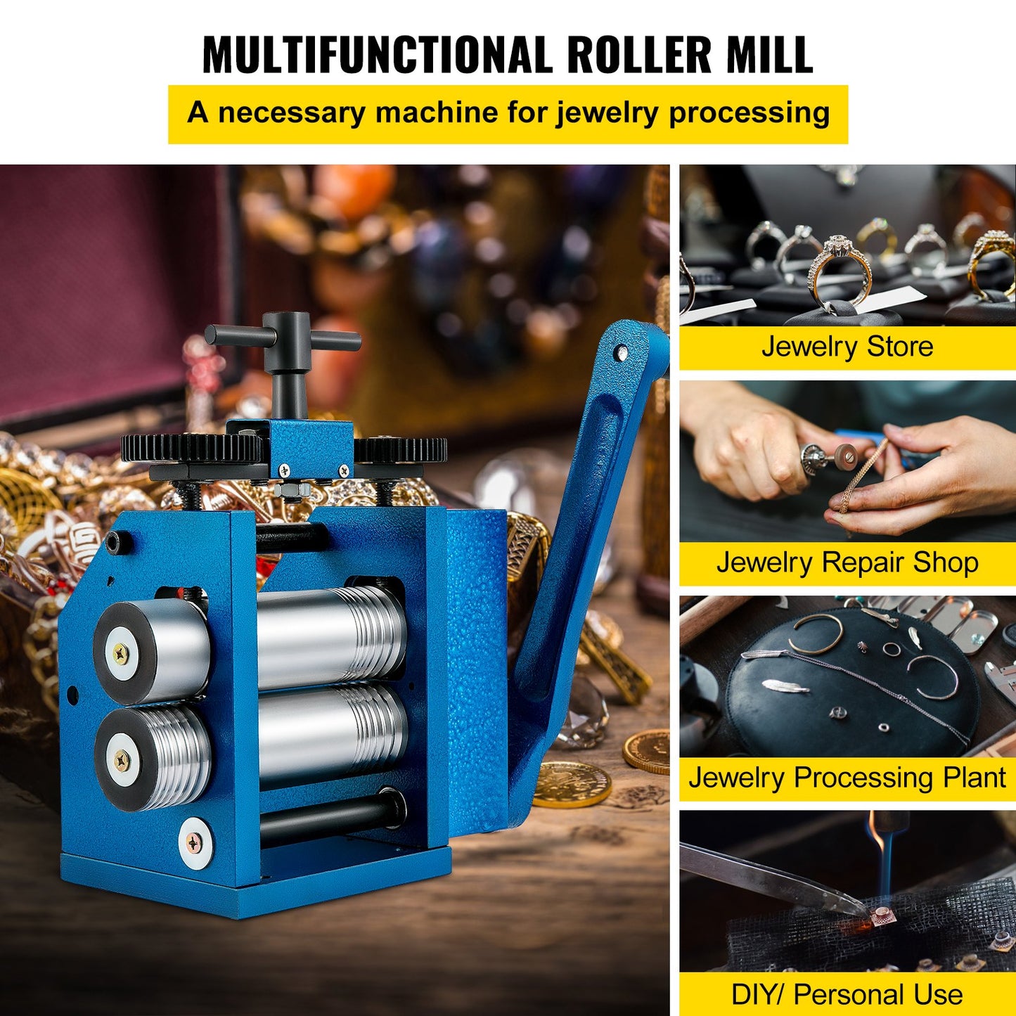 Rolling mill 4.4"/112 mm Jewelry rolling mill Machine ratio 1:2.5 Wire rolling mill 0.1-7 mm Press thickness Manual combination rolling mill for jewelry Sheet Square semicircle circle pattern