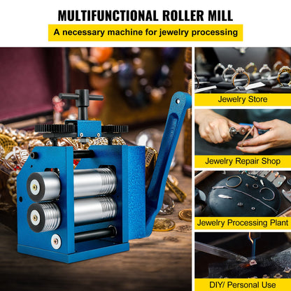 Rolling mill 4.4"/112 mm Jewelry rolling mill Machine ratio 1:2.5 Wire rolling mill 0.1-7 mm Press thickness Manual combination rolling mill for jewelry Sheet Square semicircle circle pattern