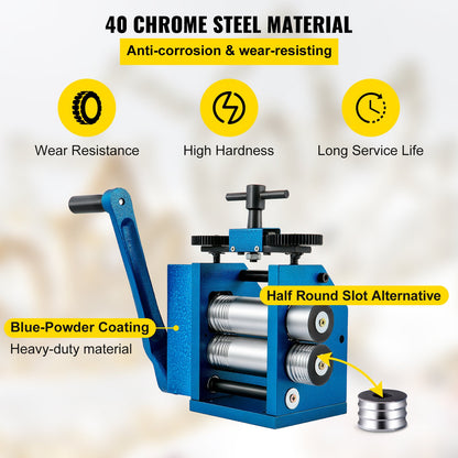 Rolling mill 4.4"/112 mm Jewelry rolling mill Machine ratio 1:2.5 Wire rolling mill 0.1-7 mm Press thickness Manual combination rolling mill for jewelry Sheet Square semicircle circle pattern