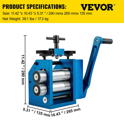 Rolling mill 4.4"/112 mm Jewelry rolling mill Machine ratio 1:2.5 Wire rolling mill 0.1-7 mm Press thickness Manual combination rolling mill for jewelry Sheet Square semicircle circle pattern