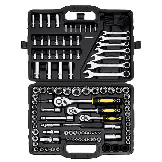 121-piece mechanics tool set 1/4" 3/8" 1/2" drive socket SAE and metric