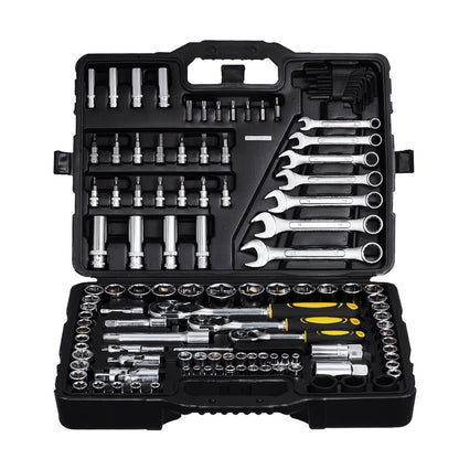 121-piece mechanics tool set 1/4" 3/8" 1/2" drive socket SAE and metric