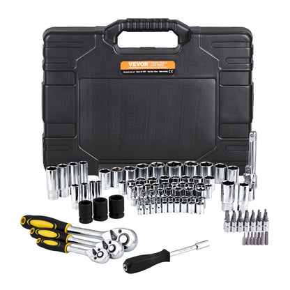 121-piece mechanics tool set 1/4" 3/8" 1/2" drive socket SAE and metric