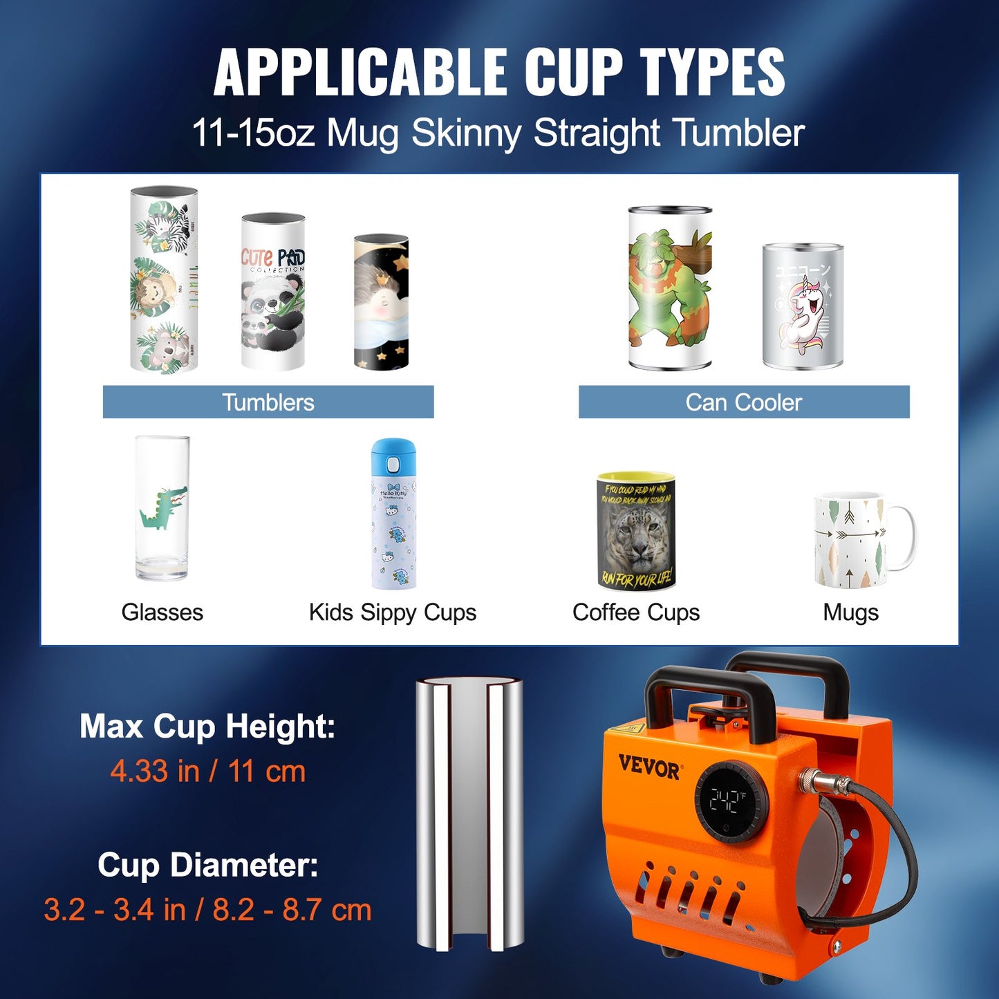 Tassen-Wärmepresse, Mini-Tassenpresse, DIY-Sublimationsrohlinge, 11–15 oz, Kaffeetassen, Trinkgläser, Hand-Leichtpresse als Weihnachtsgeschenk