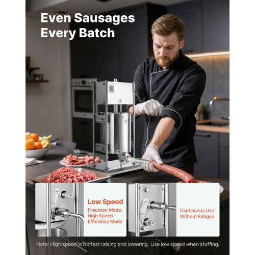 Manuell korvfyllare, 10 l vertikal köttfyllare, korvfyllningsmaskin med dubbla hastigheter, kraftig fyllare i rostfritt stål med 5 fyllningsrör, för kommersiellt och hemmabruk |  EU