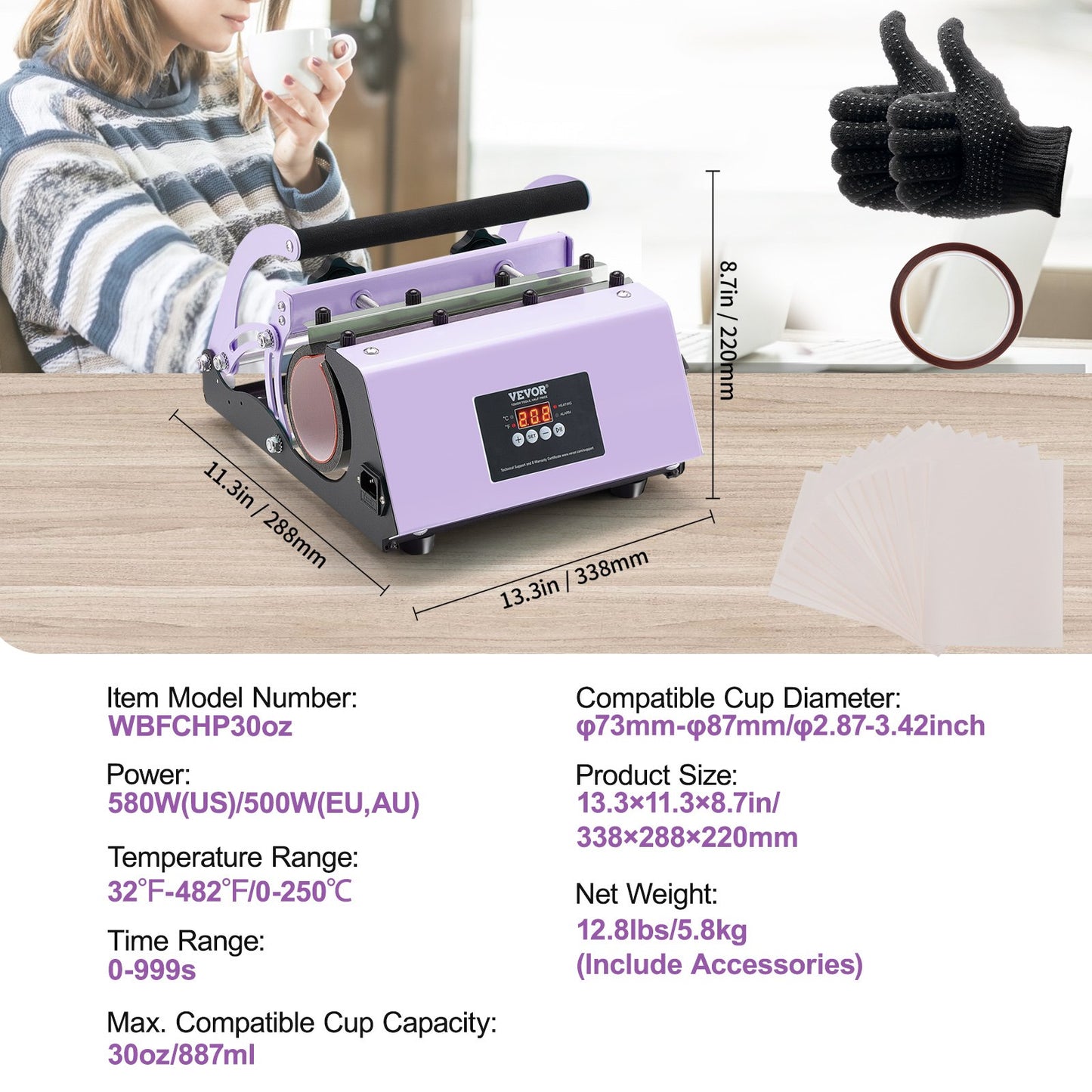 Tumbler Heat Press Machine 11-30oz Mugg Press Sublimation Tumblers Lila
