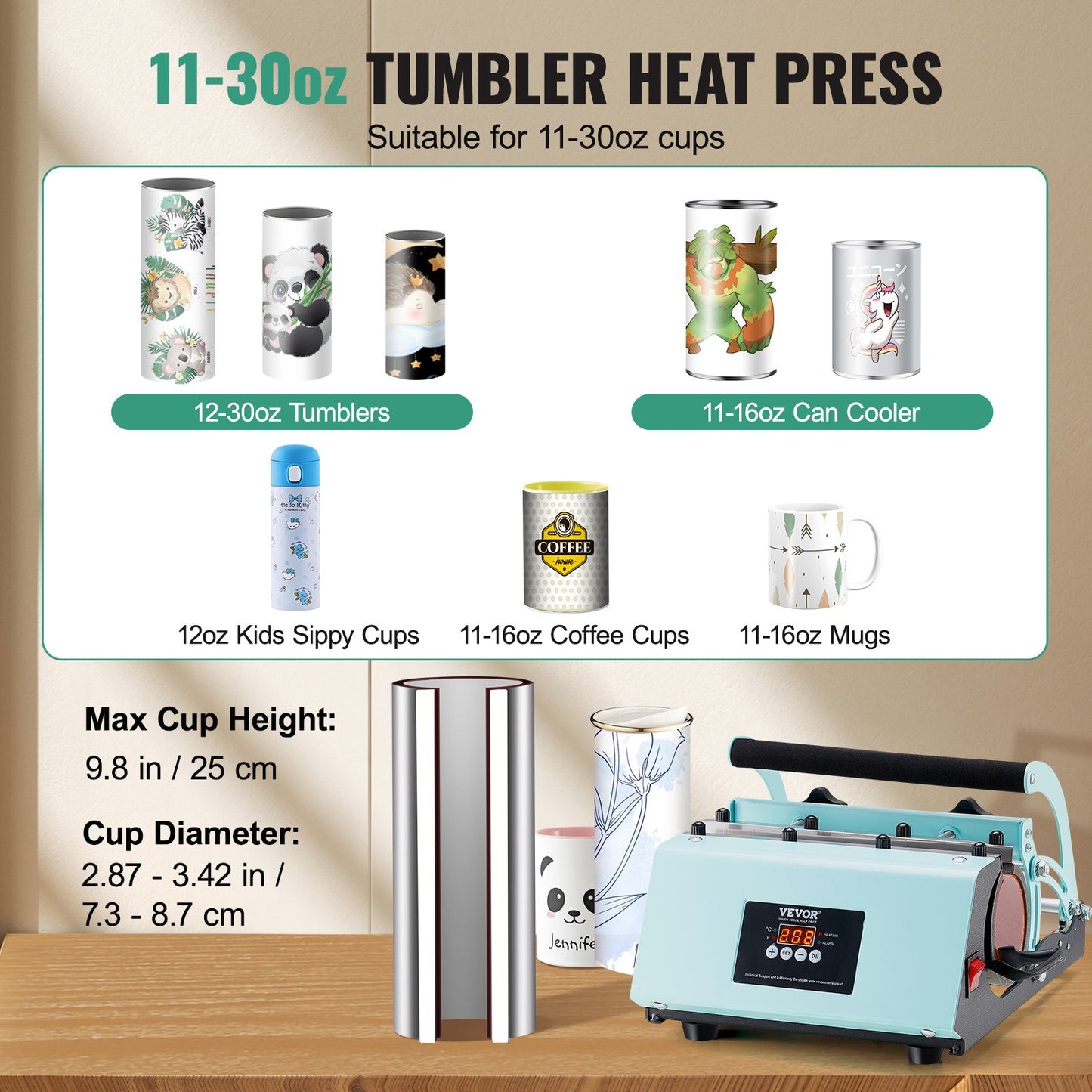 Tumbler Heat Press Machine 11-30oz Mugg Press Sublimation Tumblers Grön