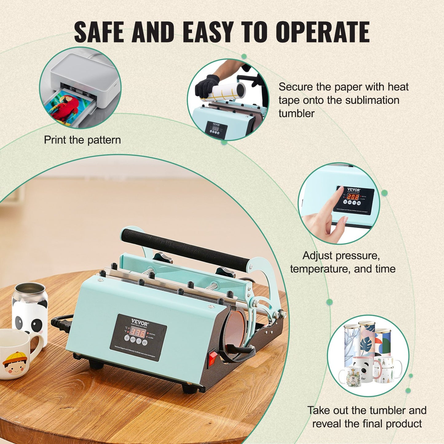 Tumbler Heat Press Machine 11-30oz Mugg Press Sublimation Tumblers Grön