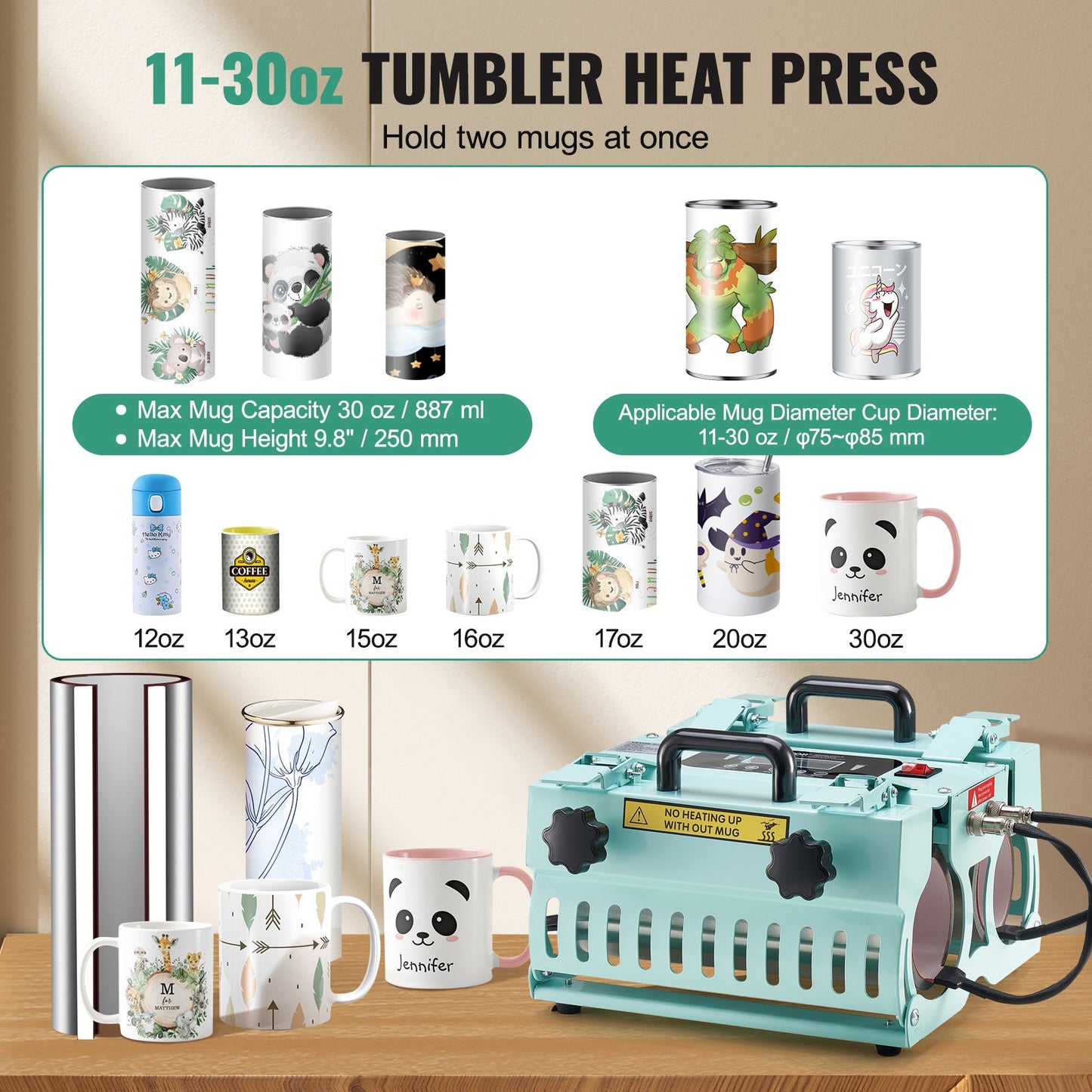 Tumbler Heat Press Machine 2 Station Heater 11-30oz Mug Press Sublimation