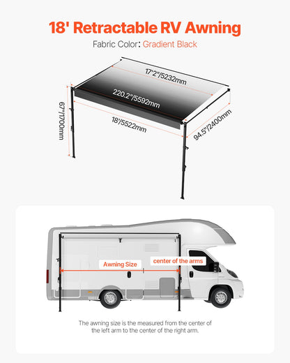 18' RV Replacement Awning Manual Trailer Awning for Most DC12V RVs