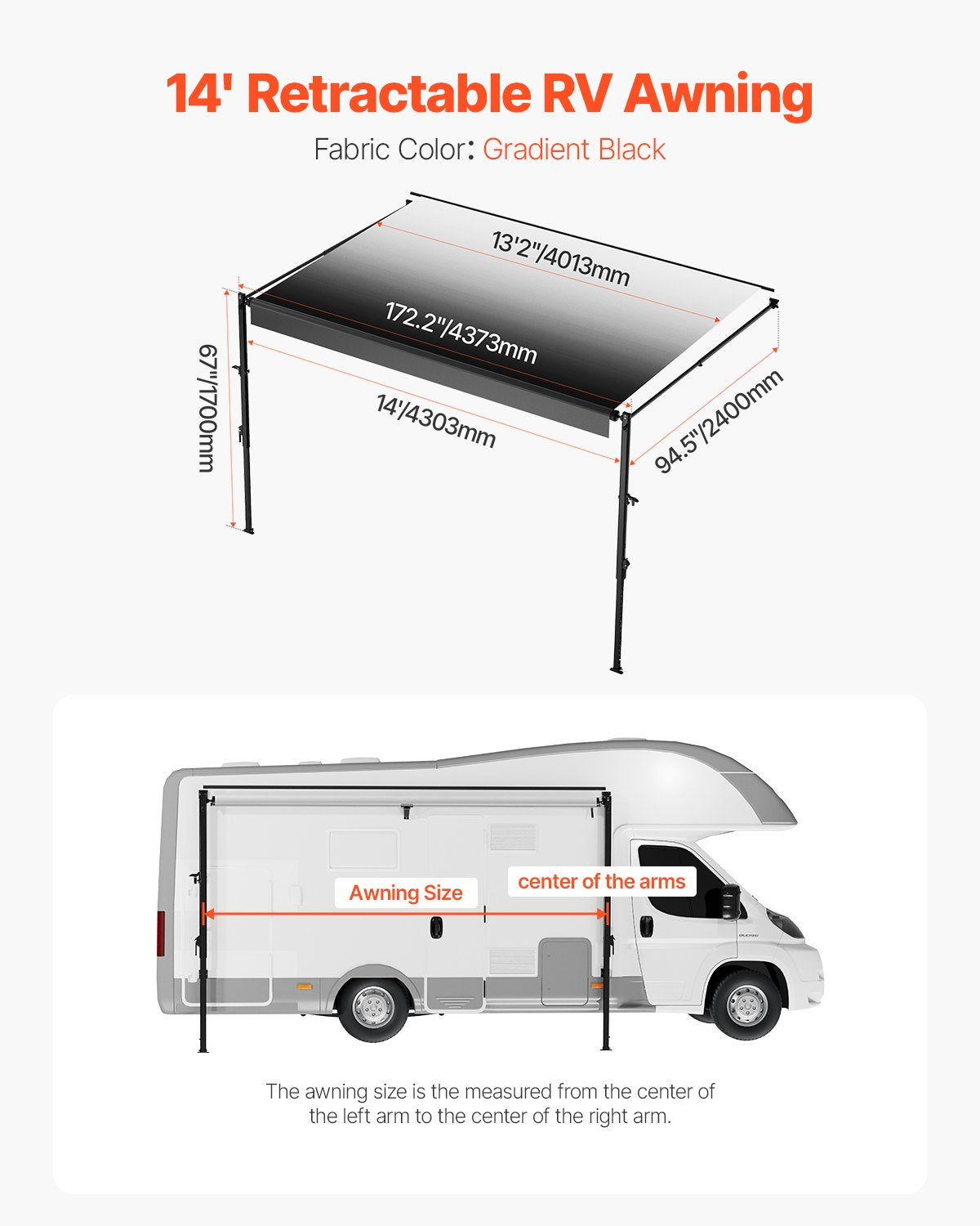 14' Replacement Awning for RVs Manual Trailer Awning for Most RVs