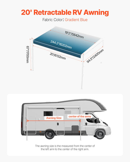 20' RV Replacement Awning Manual Trailer Awning for Most DC12V RVs