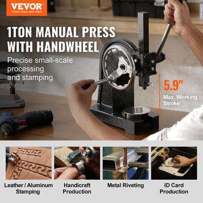 Arbor Press 1 Ton Nitpressmaskin med handhjul gjutjärnsenhet