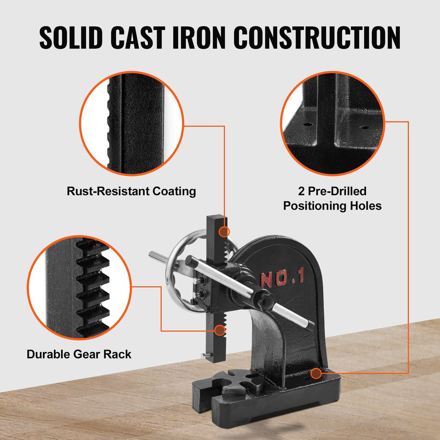 Arbor Press 1 Ton Nitpressmaskin med handhjul gjutjärnsenhet