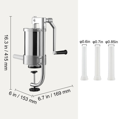 Sausage Stuffer, 2.5LBS/1.5L Capacity, 304 Stainless Steel Vertical Sausage Stuffer, Sausage Filling Machine with 3 Filling Tubes, Suction Base and Manual Crank for Home or Commercial Use