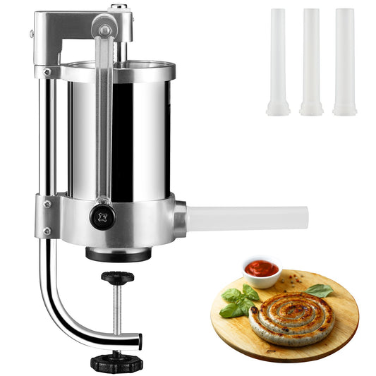 Sausage Stuffer, 2.5LBS/1.5L Capacity, 304 Stainless Steel Vertical Sausage Stuffer, Sausage Filling Machine with 3 Filling Tubes, Suction Base and Manual Crank for Home or Commercial Use
