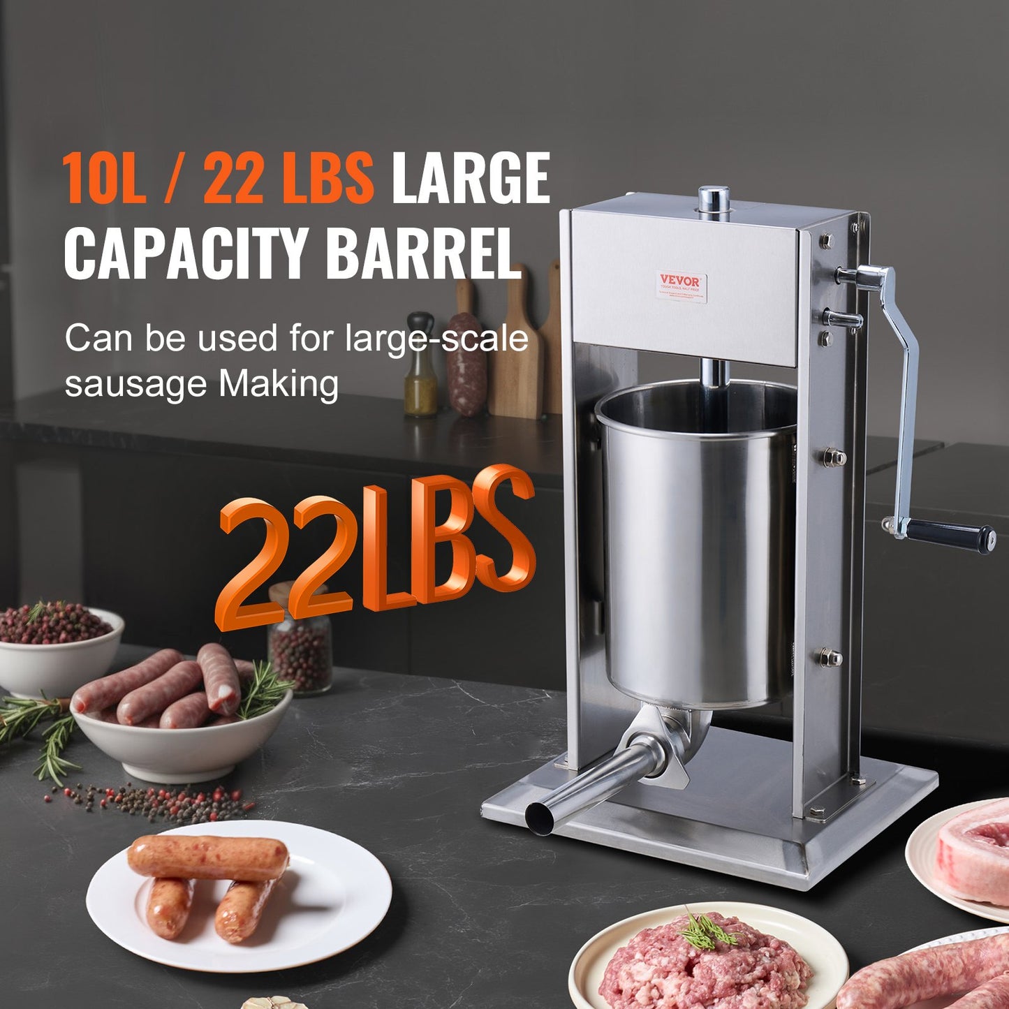 Manual Sausage Stuffer 10 L Vertical Sausage Maker 304 Stainless Steel