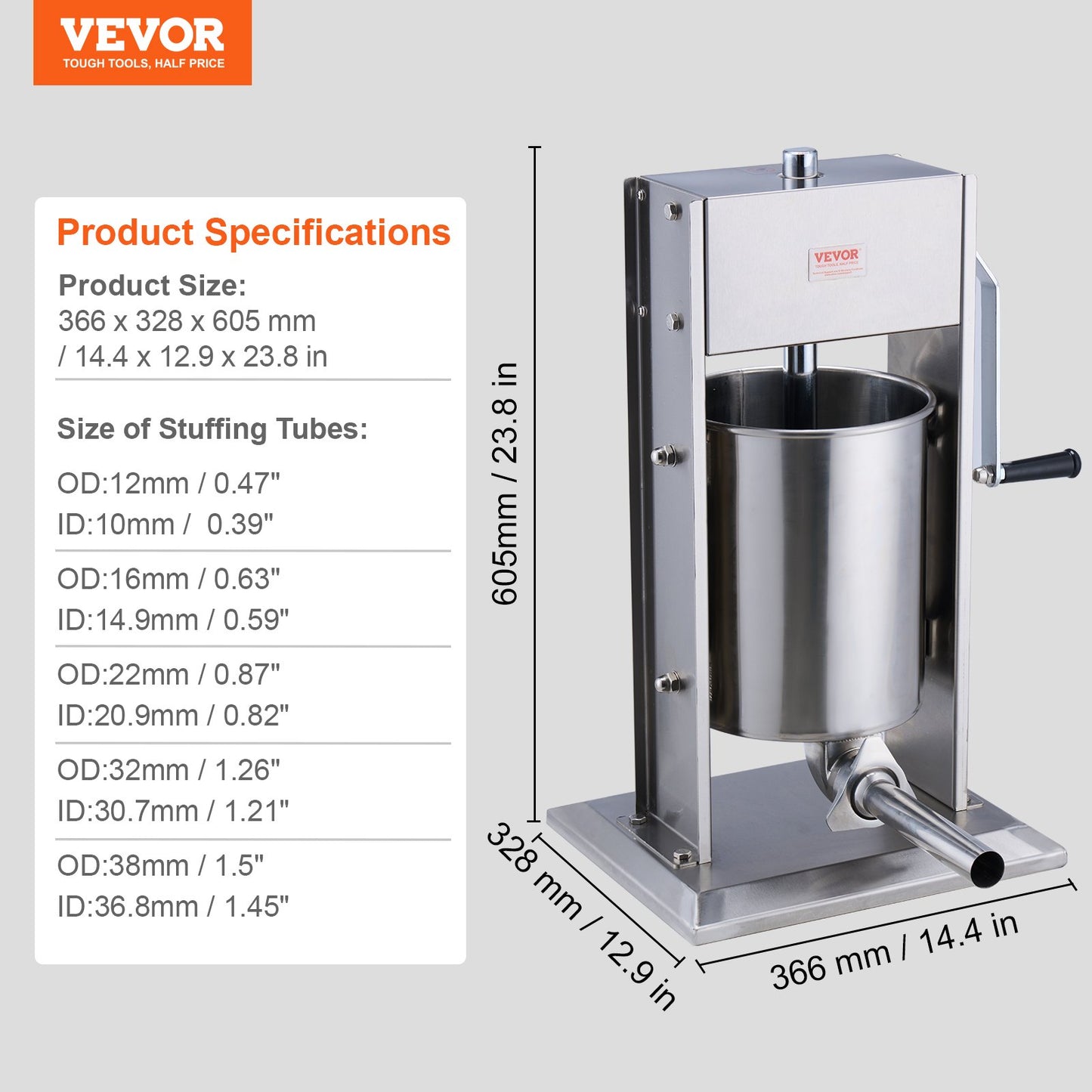 Manual Sausage Stuffer 10 L Vertical Sausage Maker 304 Stainless Steel