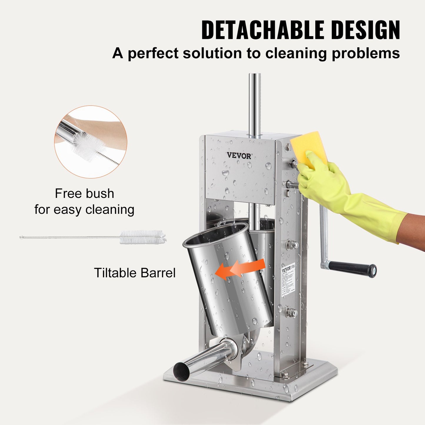 Manual Sausage Stuffer, 5LBS/3L Capacity, Two-Speed 304 Stainless Steel Vertical Sausage Stuffer, Sausage Filling Machine with 4 Filling Tubes, Suction Base for Home or Commercial Use