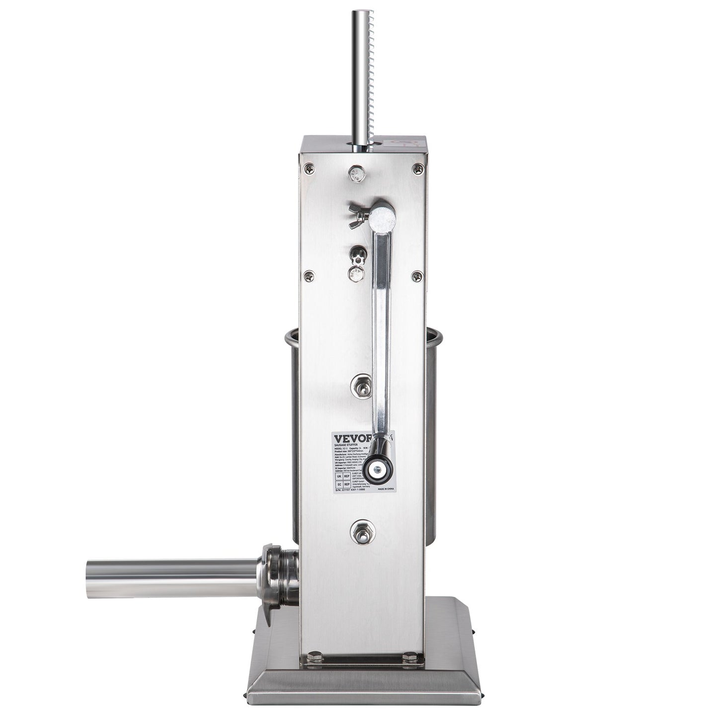 Manual Sausage Stuffer, 5LBS/3L Capacity, Two-Speed 304 Stainless Steel Vertical Sausage Stuffer, Sausage Filling Machine with 4 Filling Tubes, Suction Base for Home or Commercial Use